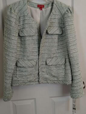 ELLE Mint Bouclé Tweed Blazer with Metallic Threading
